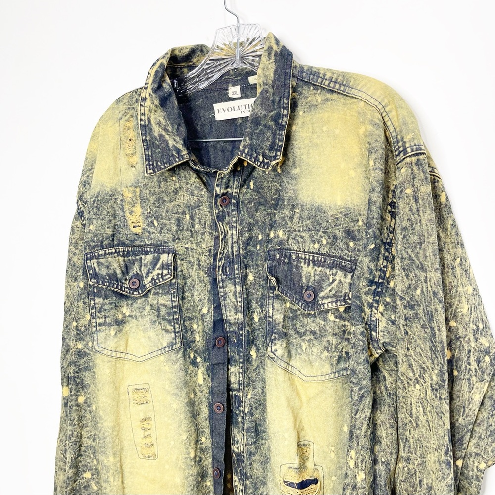 Distressed Plus Size 100% Cotton Denim Shirt Size 2XL - Picture 2 of 12